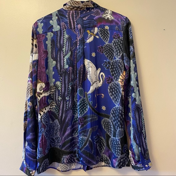 Just Cavalli Satin Print Button-Up Blouse/Top - Picture 10 of 15